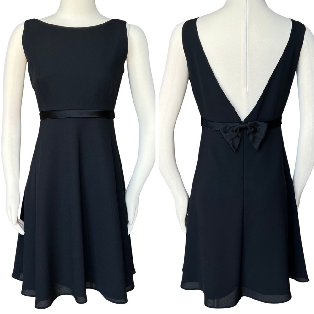 Laundry By Shelli Segal Black Crepe Open Back Cocktail Dress Size 8